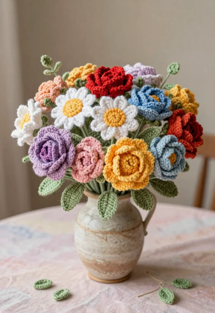 14 Crochet Wedding Gifts Ideas With Handmade Charm - 1. Crochet Flower Bouquets 1