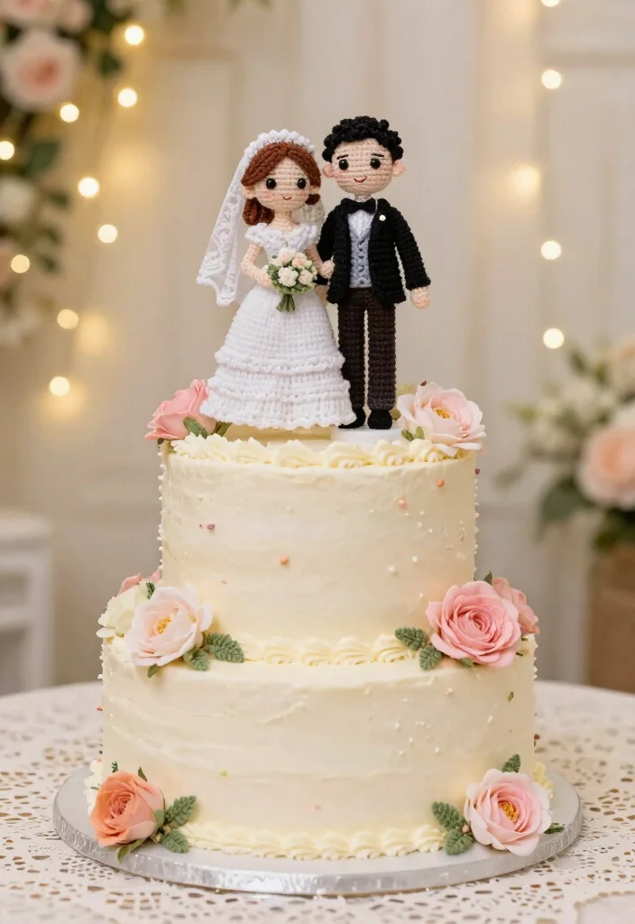 14 Crochet Wedding Gifts Ideas With Handmade Charm - 4. Crochet Wedding Cake Toppers 1