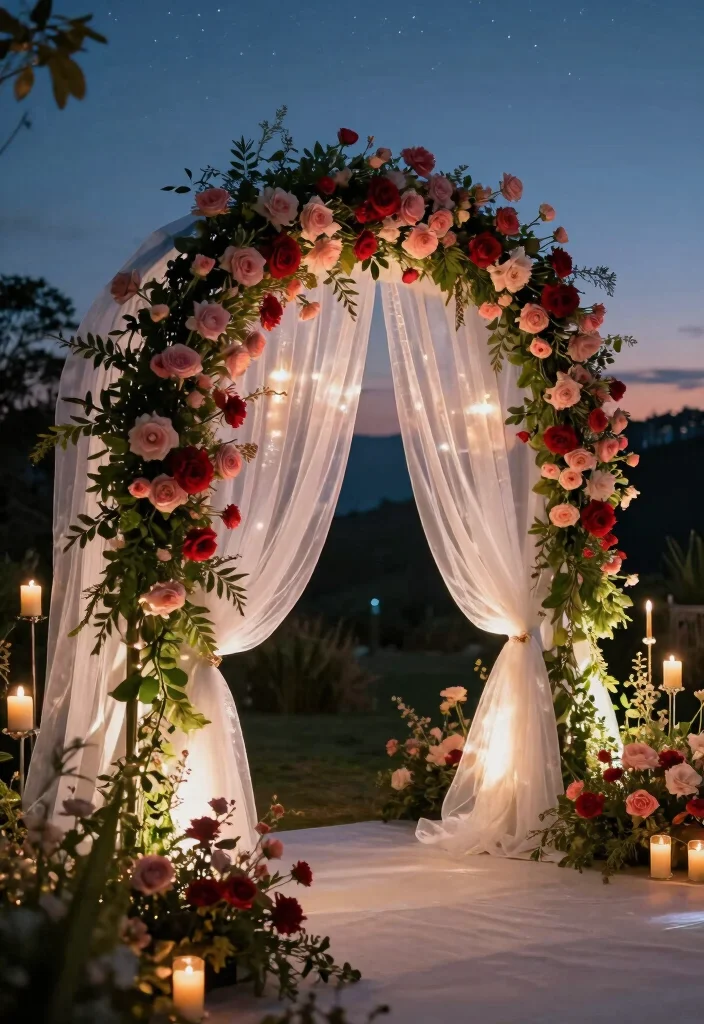 14 Draped Wedding Arch Ideas With Soft Flowing Fabric 14 14 Draped Wedding Arch Ideas With Soft Flowing Fabric - 4. Ethereal Draping with Organza 1