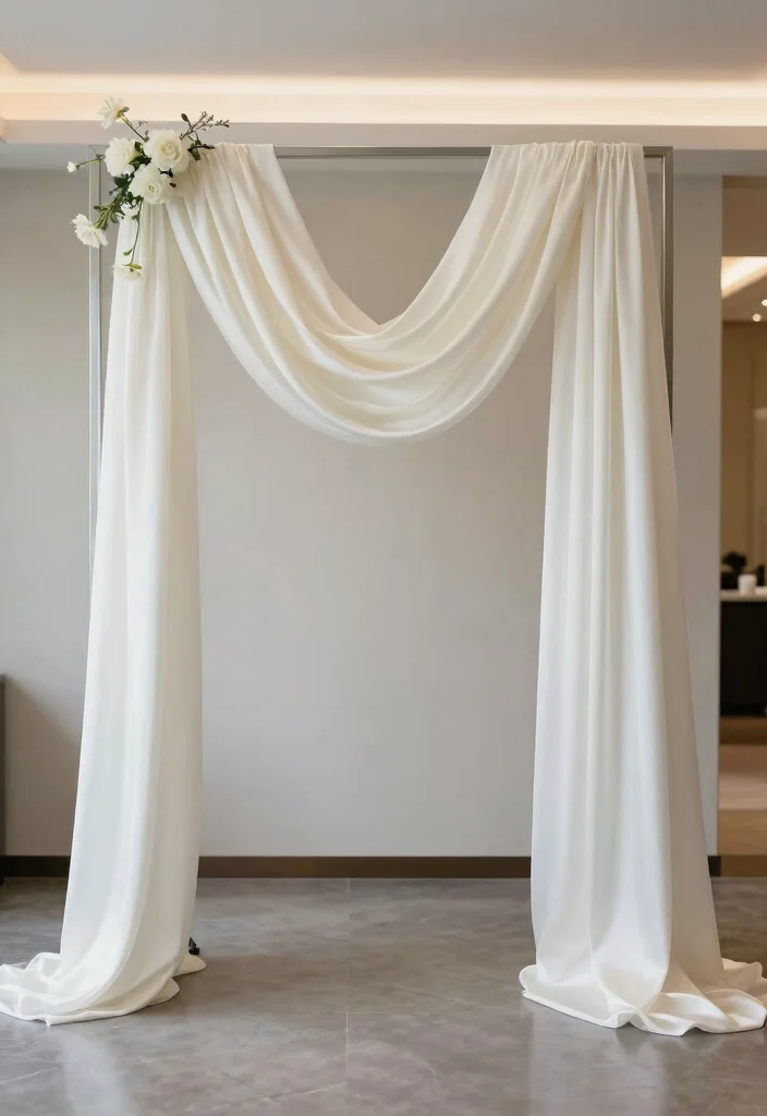 14 Draped Wedding Arch Ideas With Soft Flowing Fabric 36 14 Draped Wedding Arch Ideas With Soft Flowing Fabric - 6. Streamlined Elegance 1