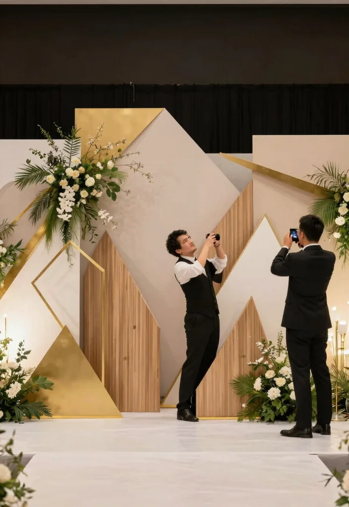 14 Simple Stage Decorations Wedding Backdrop Ideas That Shine - 12. Geometric Shapes 1