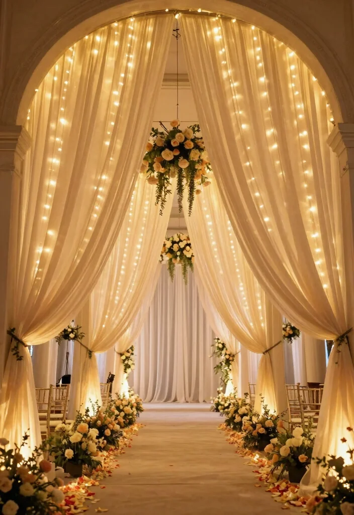 14 Simple Stage Decorations Wedding Backdrop Ideas That Shine - 2. Flowing Fabric Drapes 1