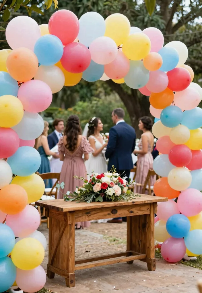 14 Simple Stage Decorations Wedding Backdrop Ideas That Shine - 7. Balloon Garland 1