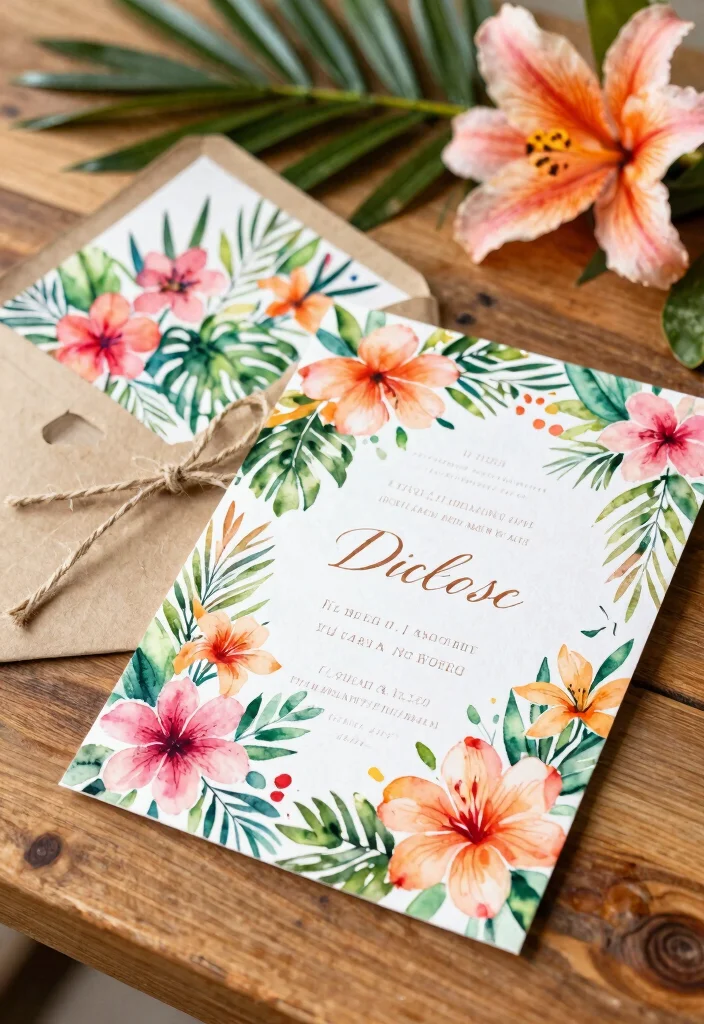 14 Tropical Wedding Invitations Ideas With Island Vibes 1 14 Tropical Wedding Invitations Ideas With Island Vibes - 1. Vibrant Floral Watercolor Invitations 1