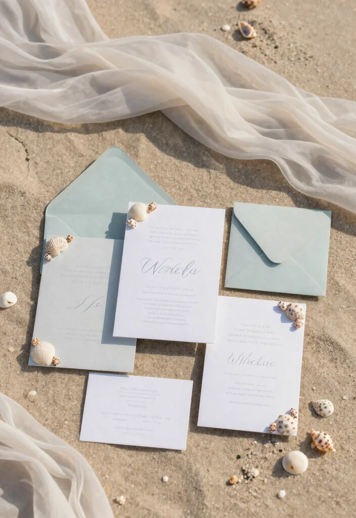 14 Tropical Wedding Invitations Ideas With Island Vibes 27 14 Tropical Wedding Invitations Ideas With Island Vibes - 7. Seashell Embellished Invites 1