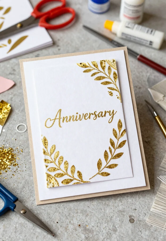 15 50th Wedding Anniversary Cards Ideas With Golden Touch - 7. Handmade Card with Gold Accents 1