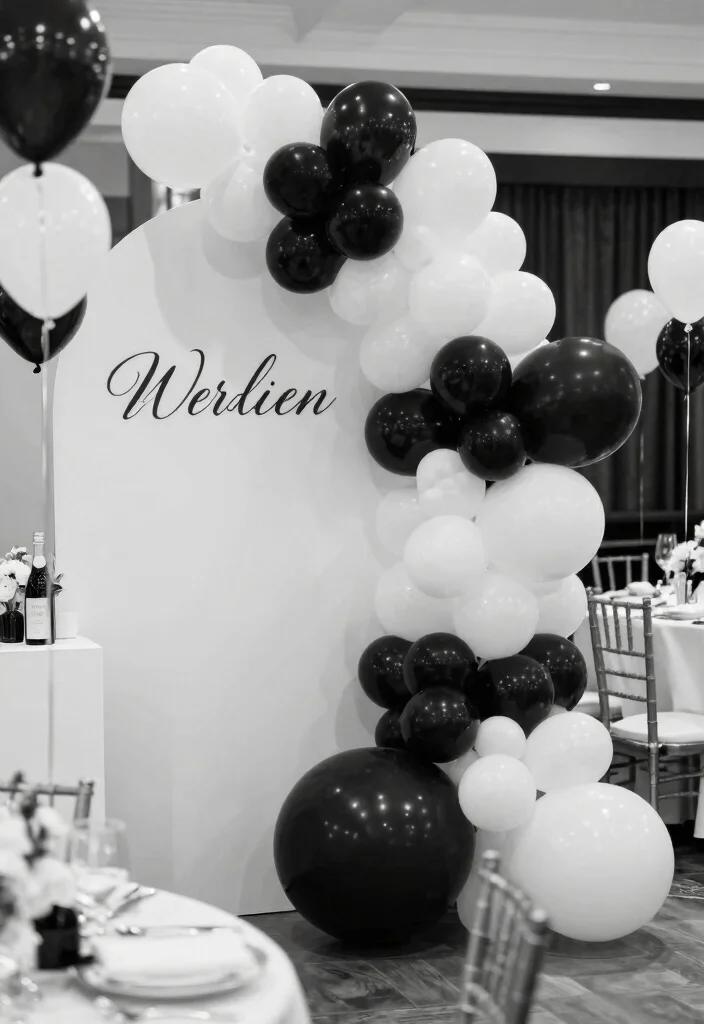 15 Balloon Arch for Wedding Ideas That Wow Guests 26 15 Balloon Arch for Wedding Ideas That Wow Guests - 6. Elegant Monochrome 1