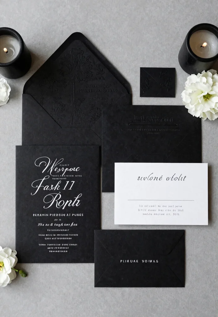 15 Letter Pressed Wedding Invitations Ideas With Luxe Texture - 11. Classic Black and White 1