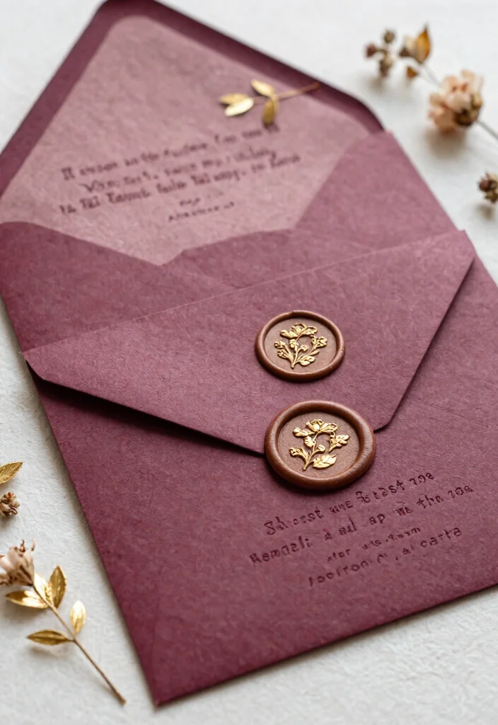 15 Letter Pressed Wedding Invitations Ideas With Luxe Texture - 13. Layered Textures with Wax Seals 1