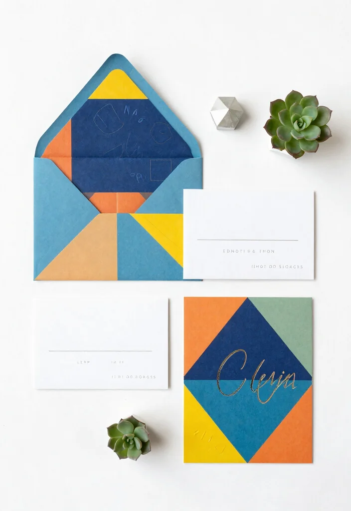 15 Letter Pressed Wedding Invitations Ideas With Luxe Texture - 5. Bold Geometric Designs 1