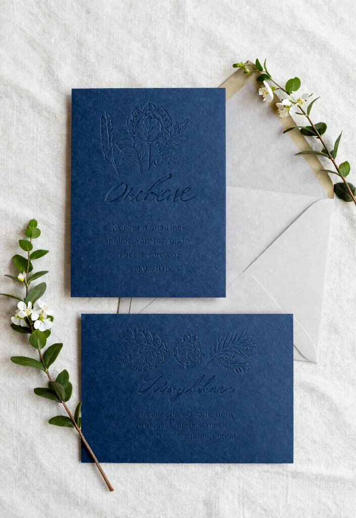15 Navy Blue Wedding Invitations Ideas With Timeless Style - 1. Eco-Friendly Letterpress Invitations 1