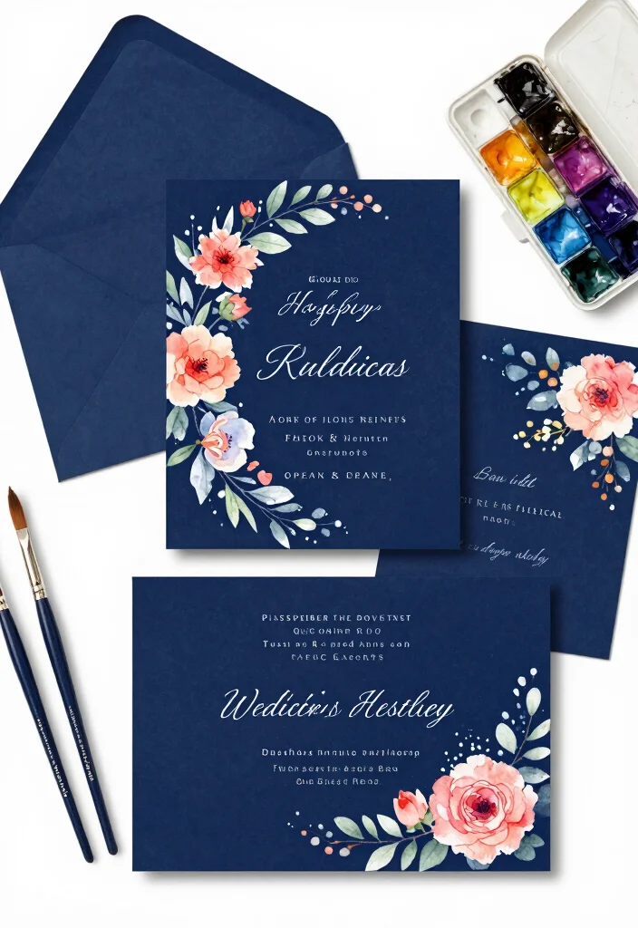 15 Navy Blue Wedding Invitations Ideas With Timeless Style - 11. Watercolor Art 1