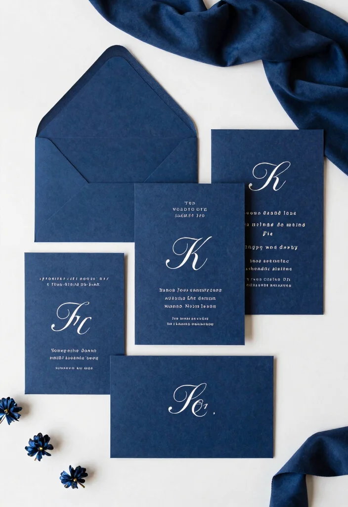 15 Navy Blue Wedding Invitations Ideas With Timeless Style - 13. Monogrammed Invitations 1