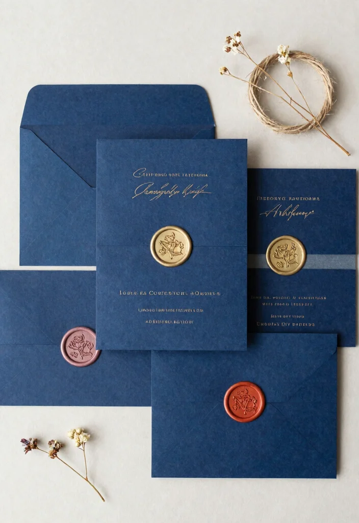 15 Navy Blue Wedding Invitations Ideas With Timeless Style - 15. Custom Wax Seals 1