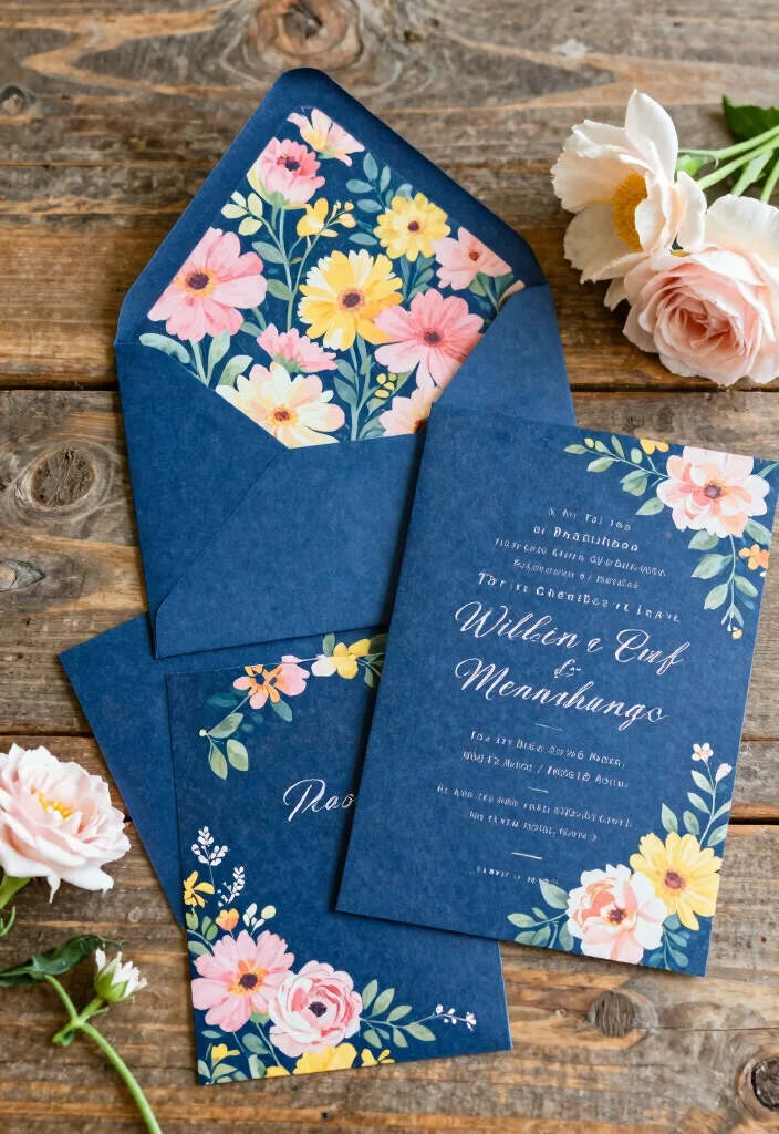 15 Navy Blue Wedding Invitations Ideas With Timeless Style - 2. Floral Motif Invitations 1