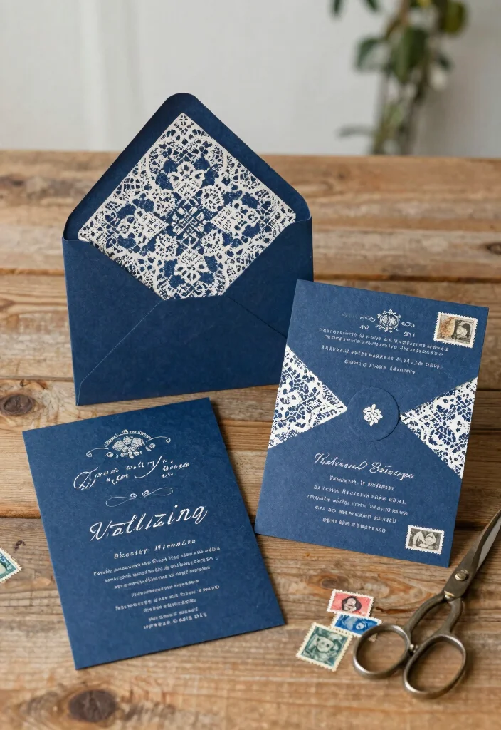 15 Navy Blue Wedding Invitations Ideas With Timeless Style - 4. Vintage-Inspired Invitations 1