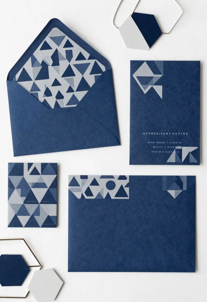 15 Navy Blue Wedding Invitations Ideas With Timeless Style - 5. Geometric Patterns 1