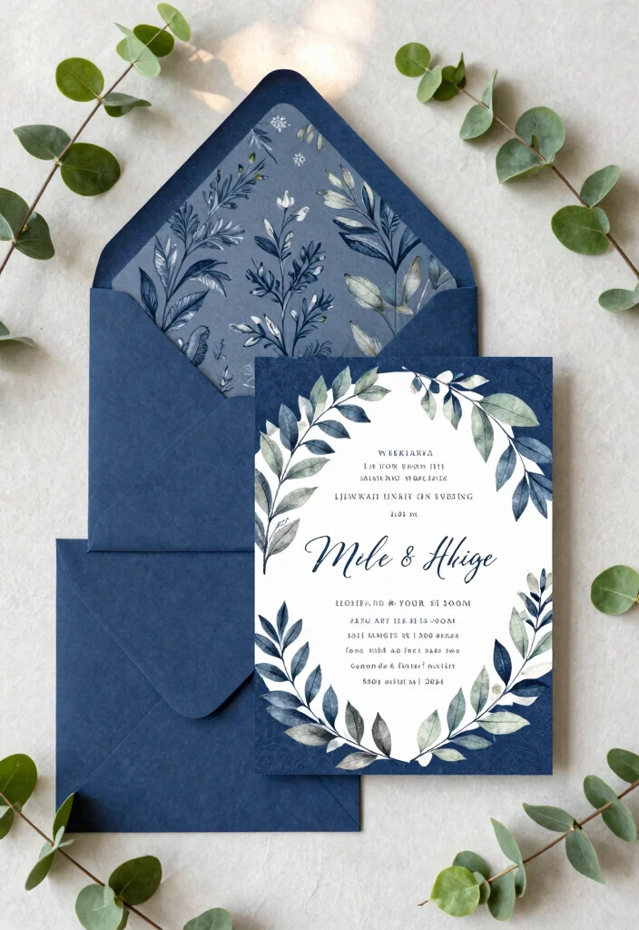 15 Navy Blue Wedding Invitations Ideas With Timeless Style - 6. Nature-Inspired Elements 1
