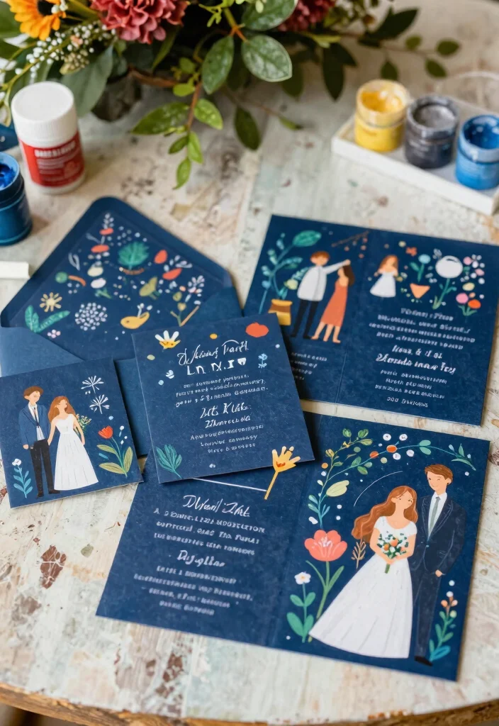 15 Navy Blue Wedding Invitations Ideas With Timeless Style - 7. Artistic Illustrations 1