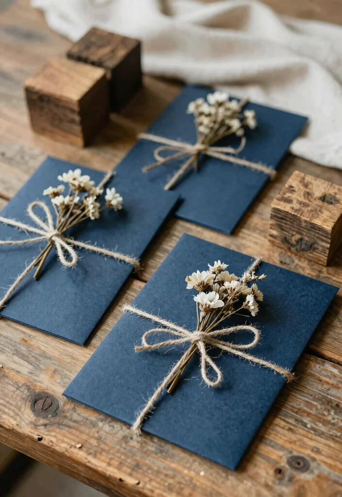 15 Navy Blue Wedding Invitations Ideas With Timeless Style - 9. Rustic Charm with Twine 1