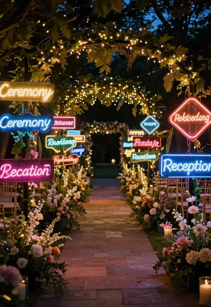 15 Neon Sign Wedding Backdrop Ideas With Modern Glow 64 15 Neon Sign Wedding Backdrop Ideas With Modern Glow - 14. Neon Pathway Markers 1