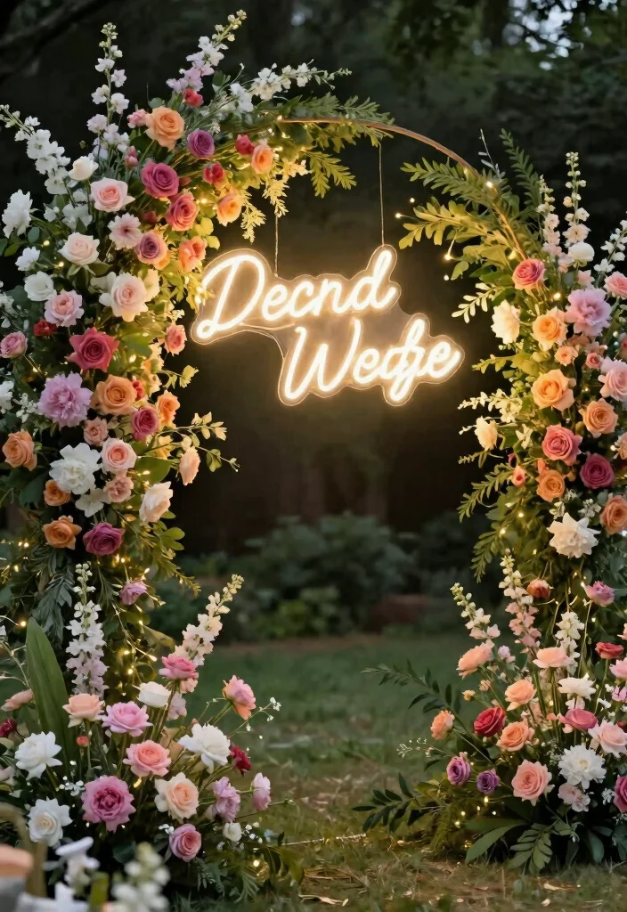 15 Neon Sign Wedding Backdrop Ideas With Modern Glow 16 15 Neon Sign Wedding Backdrop Ideas With Modern Glow - 6. Neon Floral Arrangements 1