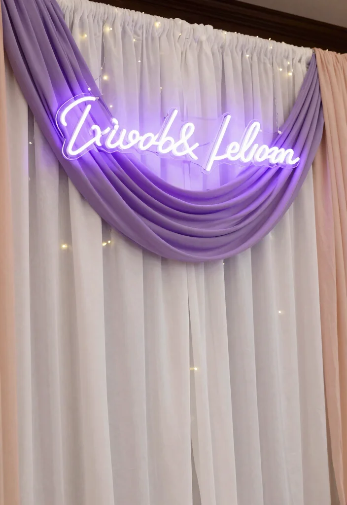 15 Neon Sign Wedding Backdrop Ideas With Modern Glow 17 15 Neon Sign Wedding Backdrop Ideas With Modern Glow - 7. Neon and Drapery Combos 1