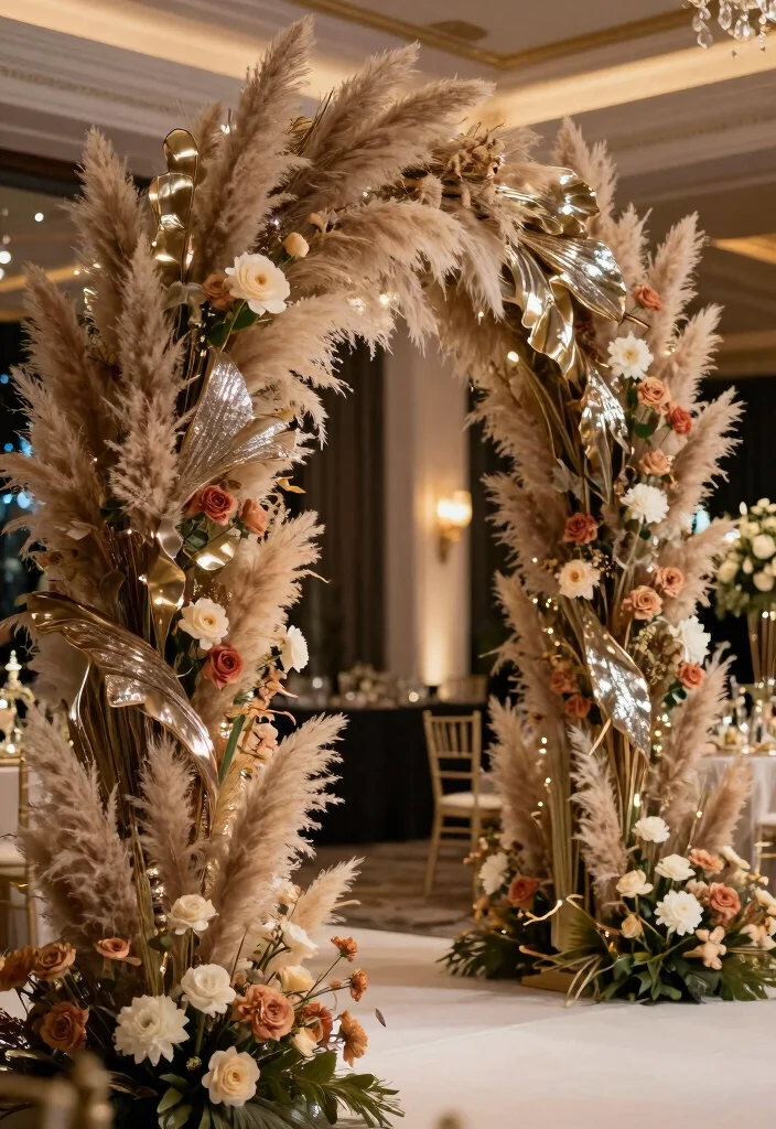 15 Pampas Wedding Arch Ideas With Boho Elegance 52 15 Pampas Wedding Arch Ideas With Boho Elegance - 12. Luxe Glam 1
