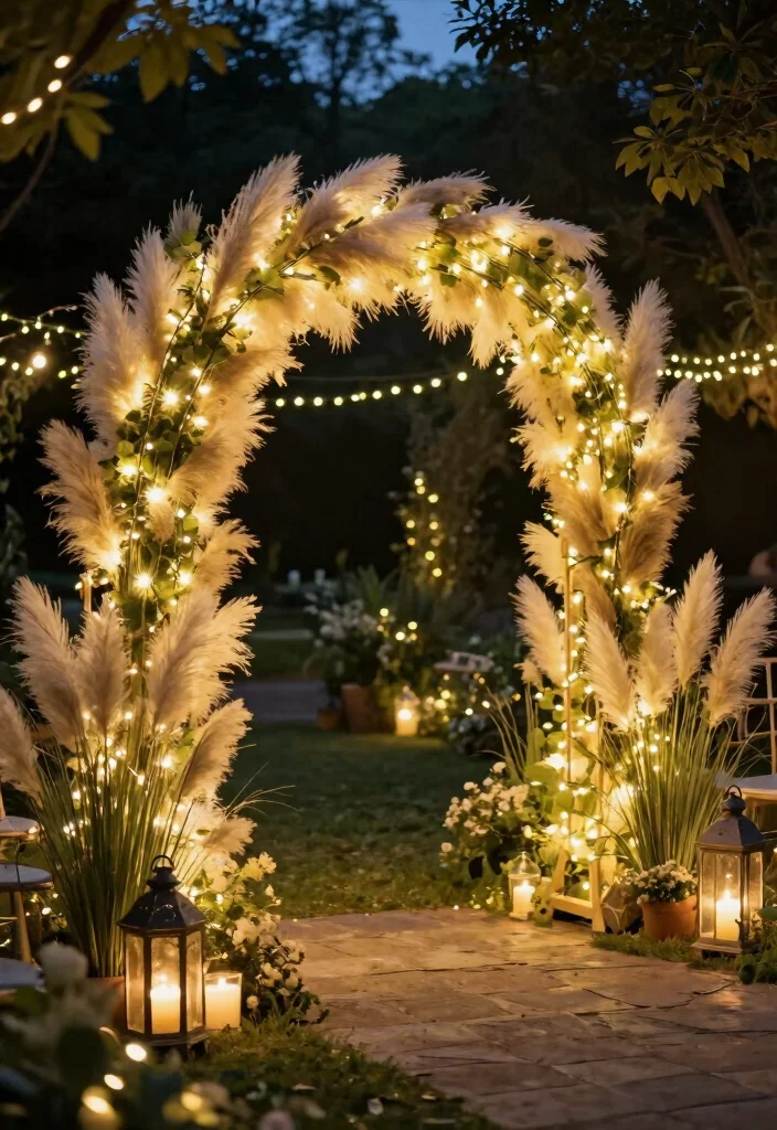 15 Pampas Wedding Arch Ideas With Boho Elegance 55 15 Pampas Wedding Arch Ideas With Boho Elegance - 15. Whimsical Fairy Lights 1