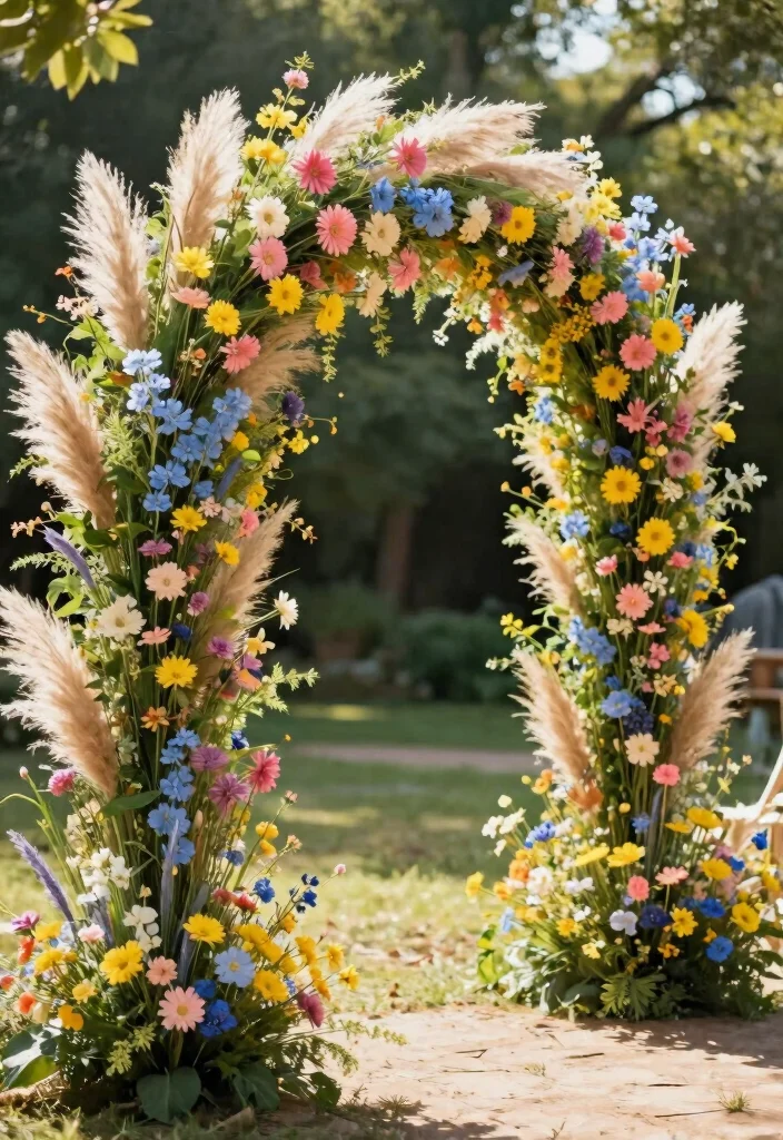 15 Pampas Wedding Arch Ideas With Boho Elegance 12 15 Pampas Wedding Arch Ideas With Boho Elegance - 2. Wildflower Whimsy 1