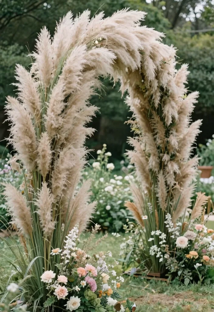 15 Pampas Wedding Arch Ideas With Boho Elegance 13 15 Pampas Wedding Arch Ideas With Boho Elegance - 3. Cascading Charm 1