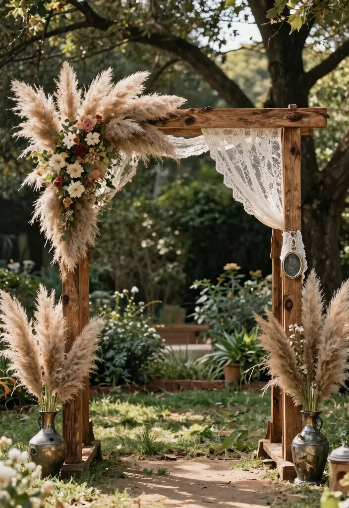 15 Pampas Wedding Arch Ideas With Boho Elegance 14 15 Pampas Wedding Arch Ideas With Boho Elegance - 4. Vintage-Inspired Romance 1