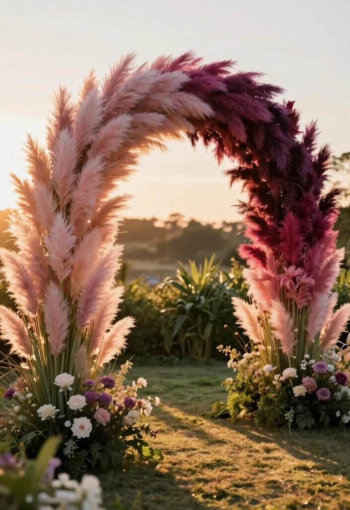 15 Pampas Wedding Arch Ideas With Boho Elegance 15 15 Pampas Wedding Arch Ideas With Boho Elegance - 5. Colorful Ombre Dreams 1