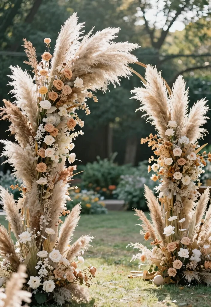 15 Pampas Wedding Arch Ideas With Boho Elegance 16 15 Pampas Wedding Arch Ideas With Boho Elegance - 6. Dreamy Dried Arrangement 1