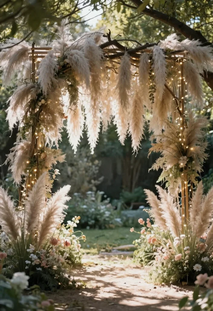 15 Pampas Wedding Arch Ideas With Boho Elegance 28 15 Pampas Wedding Arch Ideas With Boho Elegance - 8. Ethereal Floating Design 1