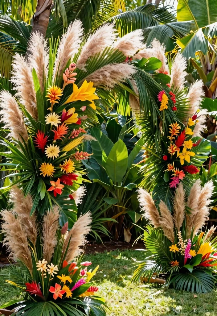 15 Pampas Wedding Arch Ideas With Boho Elegance 39 15 Pampas Wedding Arch Ideas With Boho Elegance - 9. Tropical Paradise 1