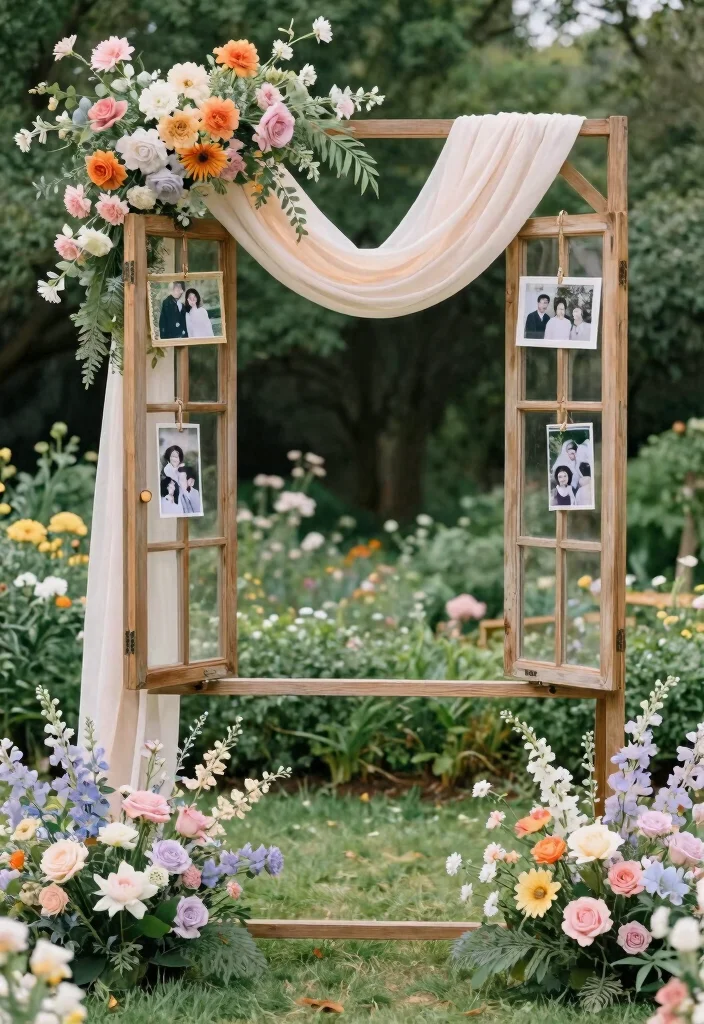 15 Unique Wedding Arch Ideas That Make a Statement - 11. Vintage Window Frame 1