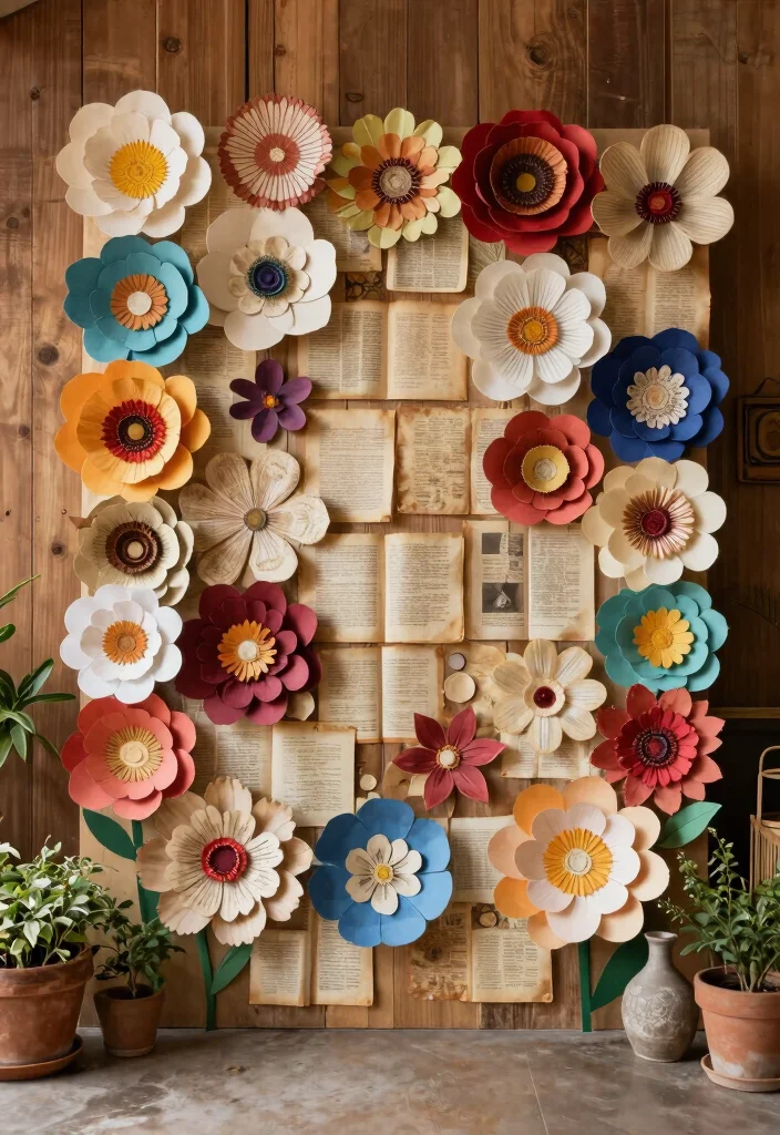 15 Wedding Backdrop Indoor Ideas That Transform Any Venue - 3. Recycled Paper Flowers 1