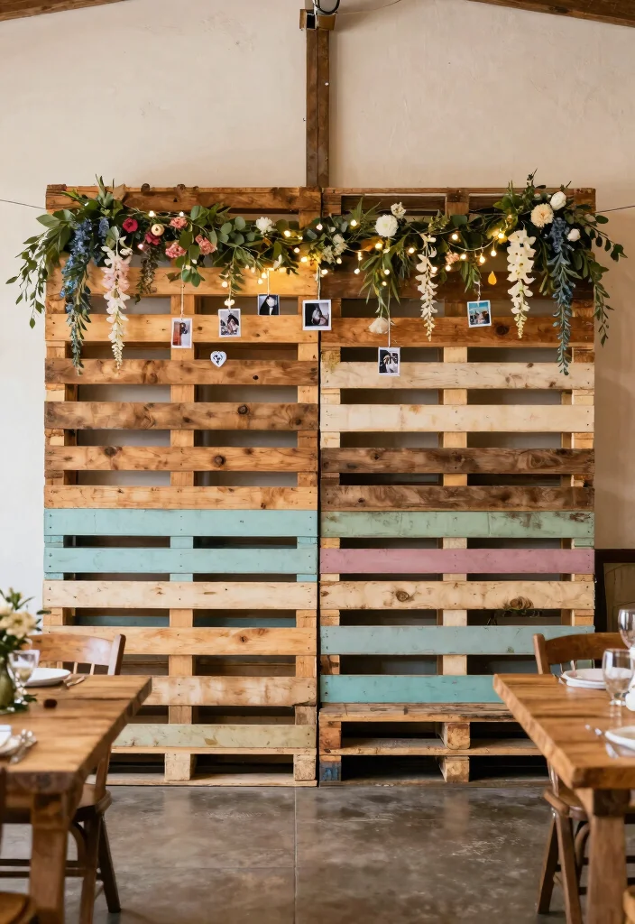 15 Wedding Backdrop Indoor Ideas That Transform Any Venue - 4. Upcycled Wooden Pallet Display 1