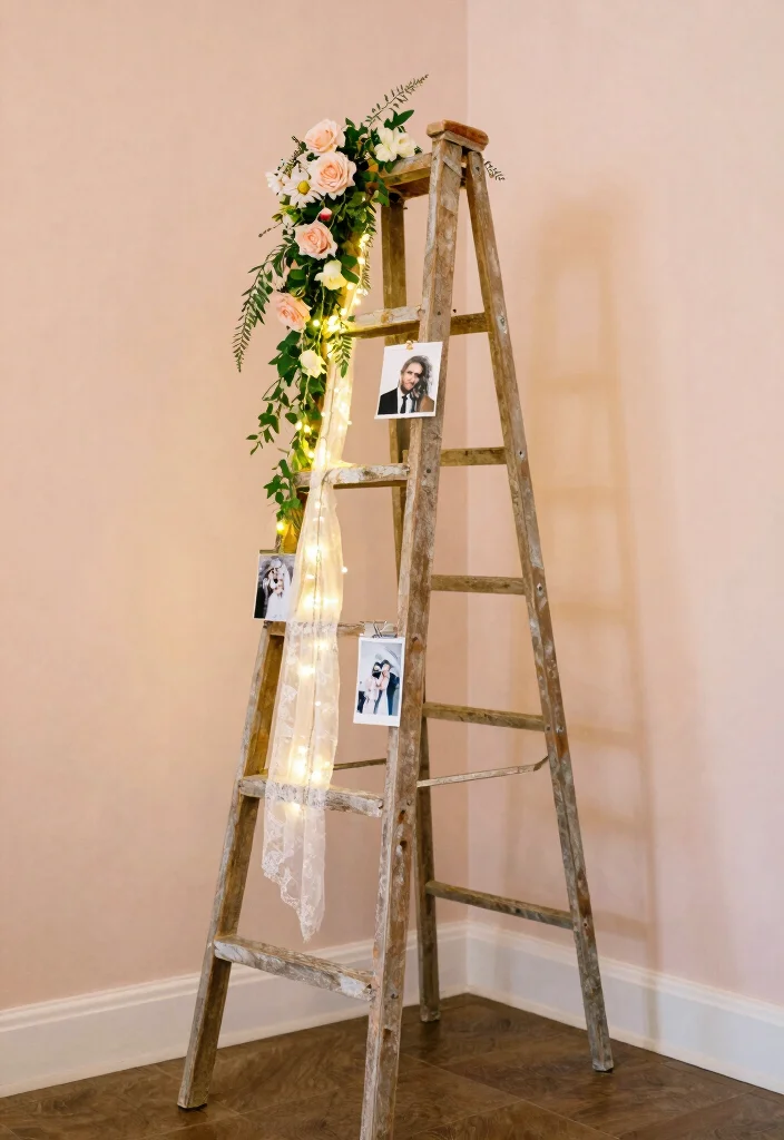 15 Wedding Backdrop Indoor Ideas That Transform Any Venue - 7. Vintage Ladder Display 1