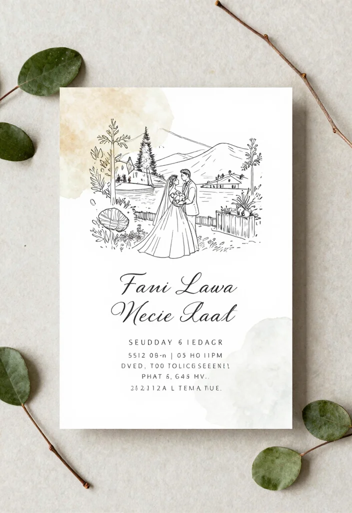 15 Wedding Invitations Minimalist Ideas That Feel Clean & Chic - 10. Personalized Touch with Illustrations 1