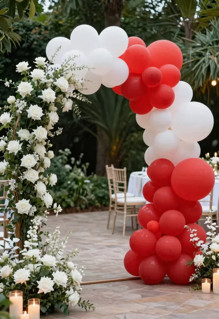 16 Balloon Wedding Arch Ideas That Feel Fun & Festive 37 16 Balloon Wedding Arch Ideas That Feel Fun & Festive - 7. Romantic Red & White 1