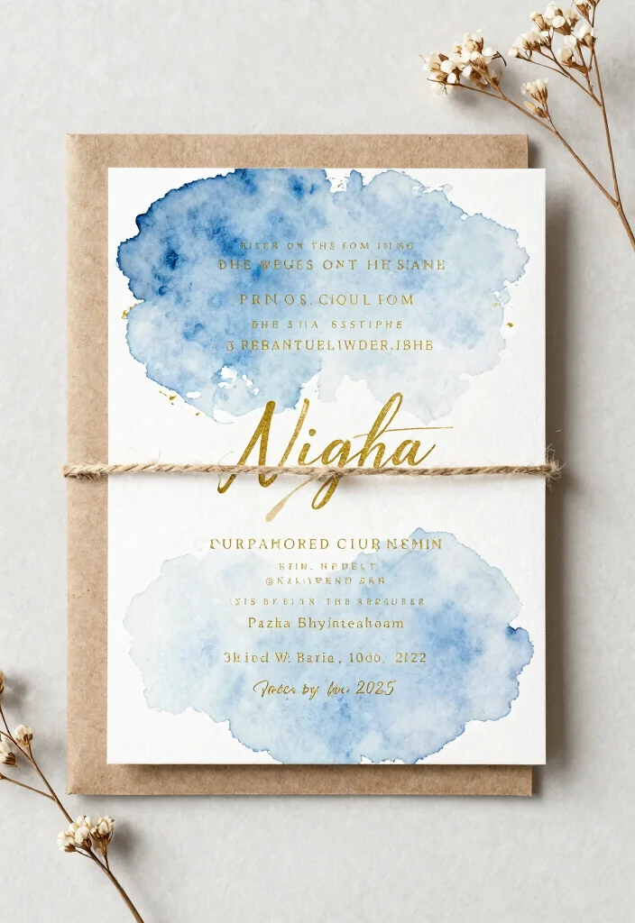 16 Blue and Gold Wedding Invitations Ideas With Regal Charm - 13. Rustic Charm with Blue and Gold Hues 1