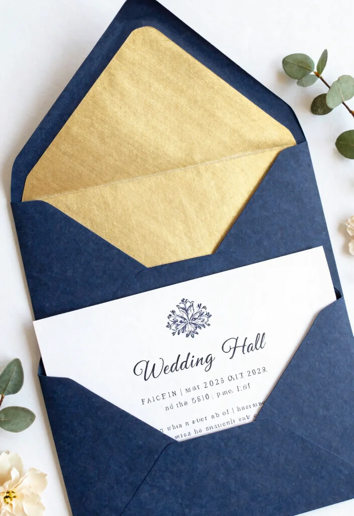 16 Blue and Gold Wedding Invitations Ideas With Regal Charm - 15. Envelopes with Gold Liners 1