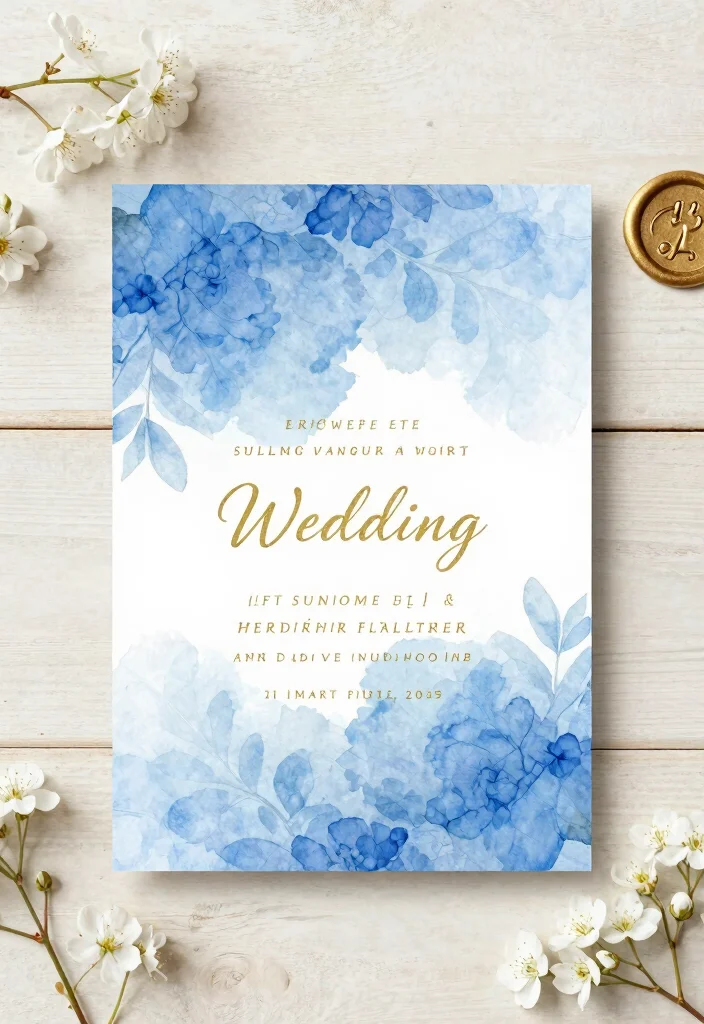 16 Blue and Gold Wedding Invitations Ideas With Regal Charm - 2. Watercolor Blue Patterns 1