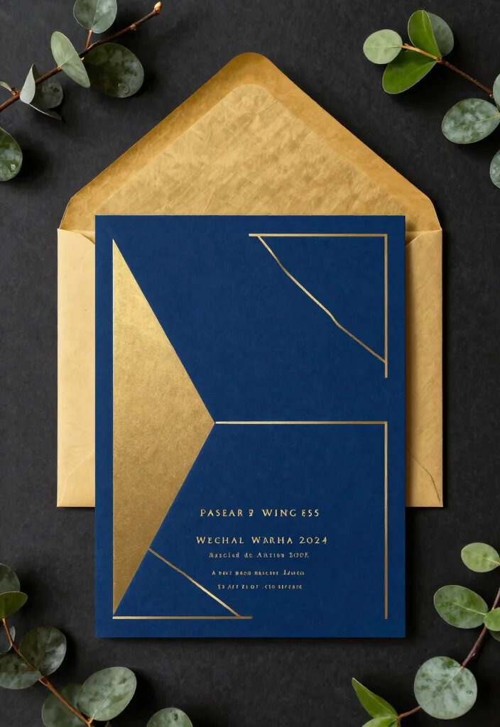 16 Blue and Gold Wedding Invitations Ideas With Regal Charm - 3. Modern Geometric Designs 1
