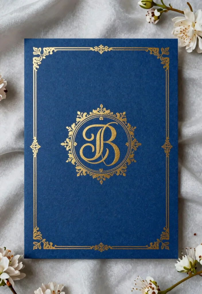 16 Blue and Gold Wedding Invitations Ideas With Regal Charm - 4. Classic Monogram Designs 1