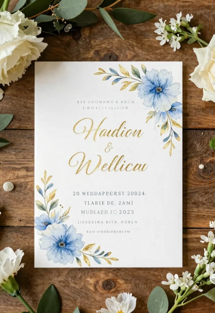 16 Blue and Gold Wedding Invitations Ideas With Regal Charm - 5. Floral Accents with a Gold Touch 1