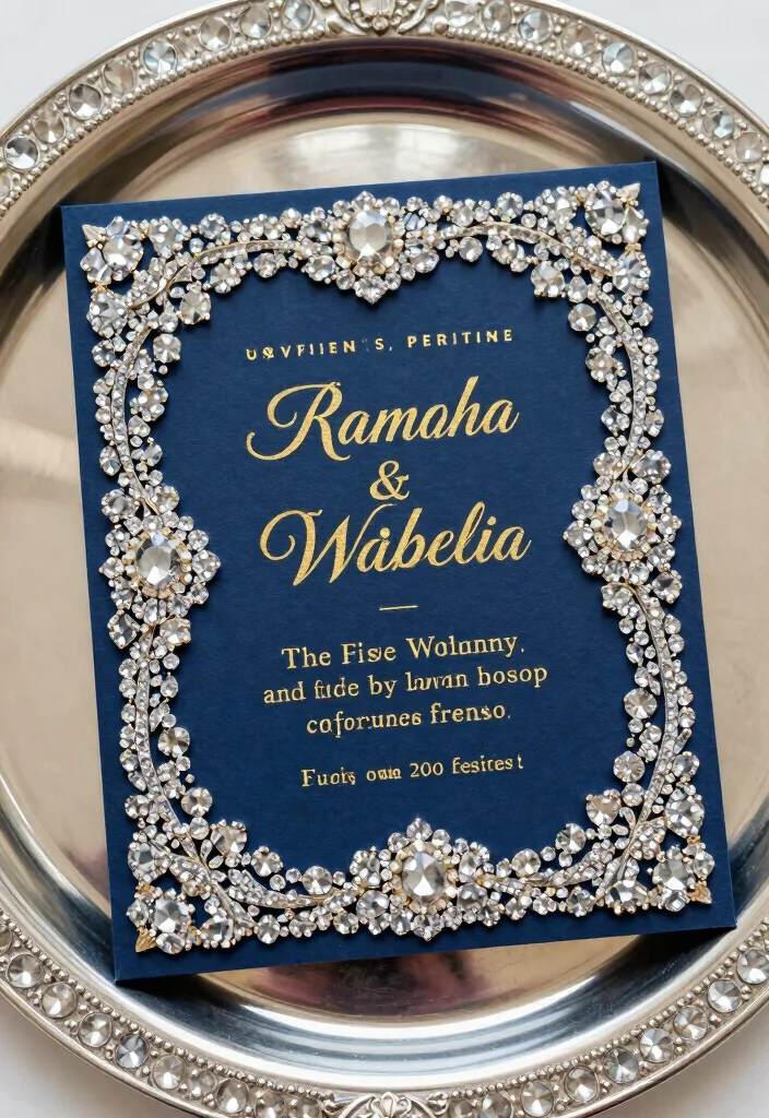 16 Blue and Gold Wedding Invitations Ideas With Regal Charm - 7. Crystal Accents with a Luxe Feel 1