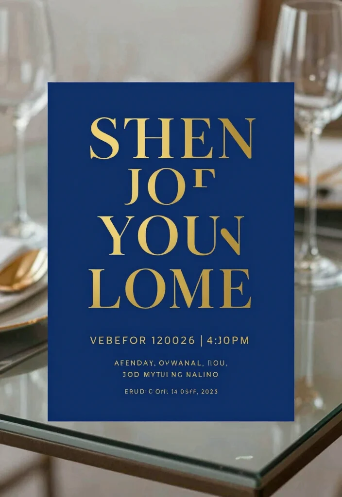 16 Blue and Gold Wedding Invitations Ideas With Regal Charm - 9. Bold Typography with Gold Accents 1